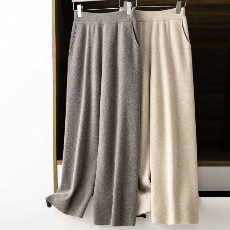 Womens 100 Wool Pants New Autumn and Winter Soft Comfortable HighWaist Knitted Thickening Pants Female Elastic Thin pantsT251025