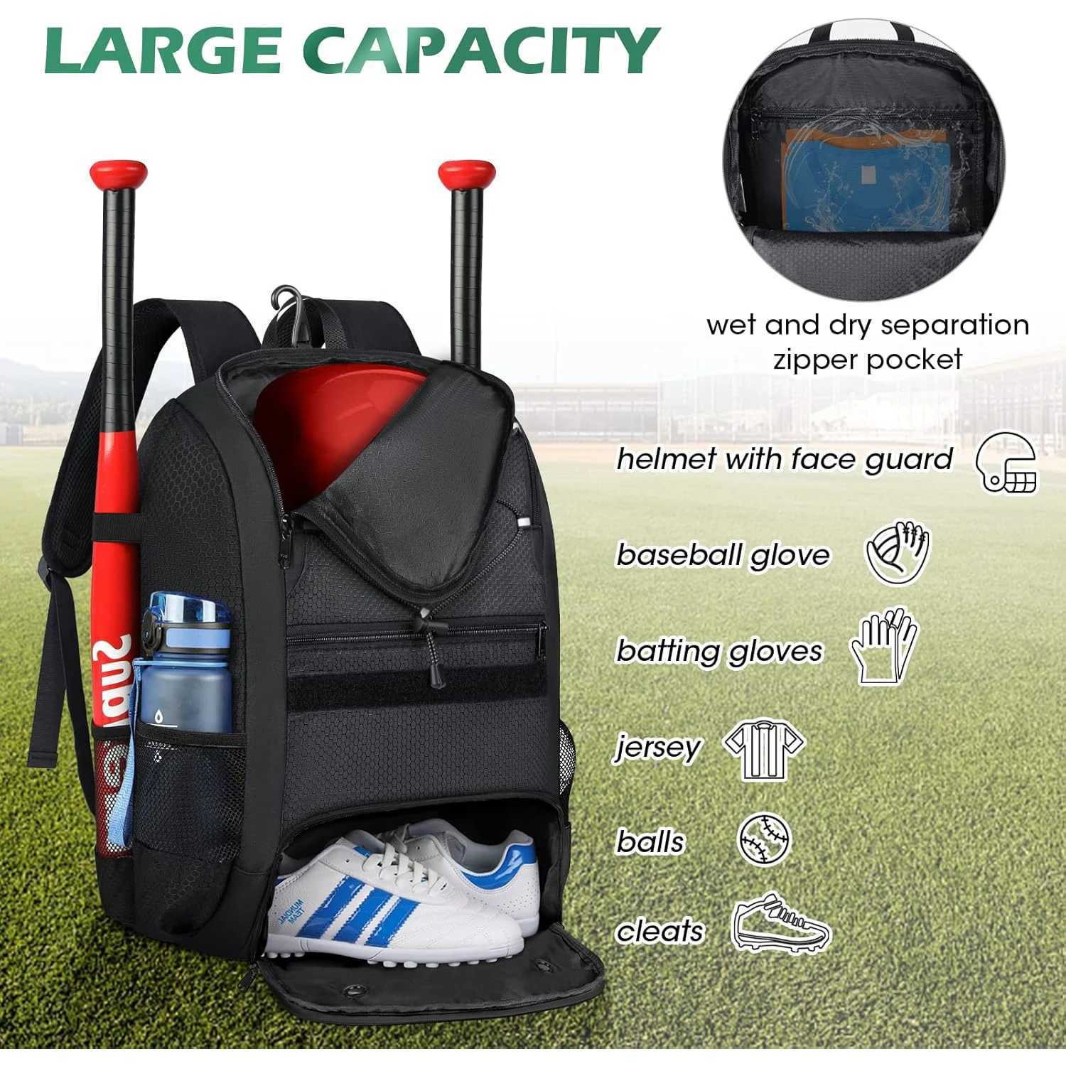 Large capacity Baseball Backpack Lightweight Softball Bat Backpack with Shoe Compartment Softball Bat Bag Softball Equipment W251025