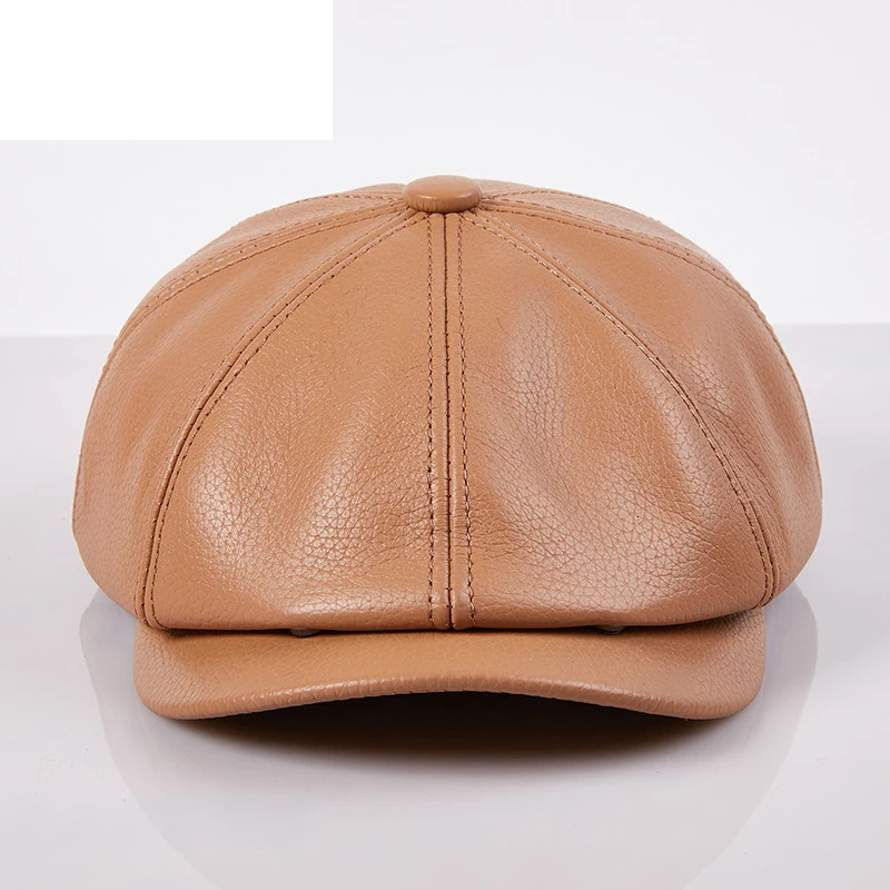 Genuine Leather Beret Hat Unisex 8Panel sboy Cap for Men Women Vintage Soft Peaked Baker Boy Hat 251023