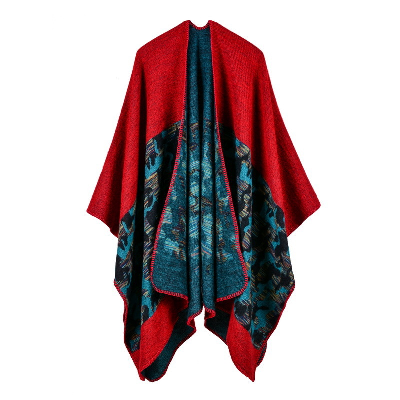 Womens Fashion Camouflage Imitation Cashmere Split Long Thickened Shawl Cape