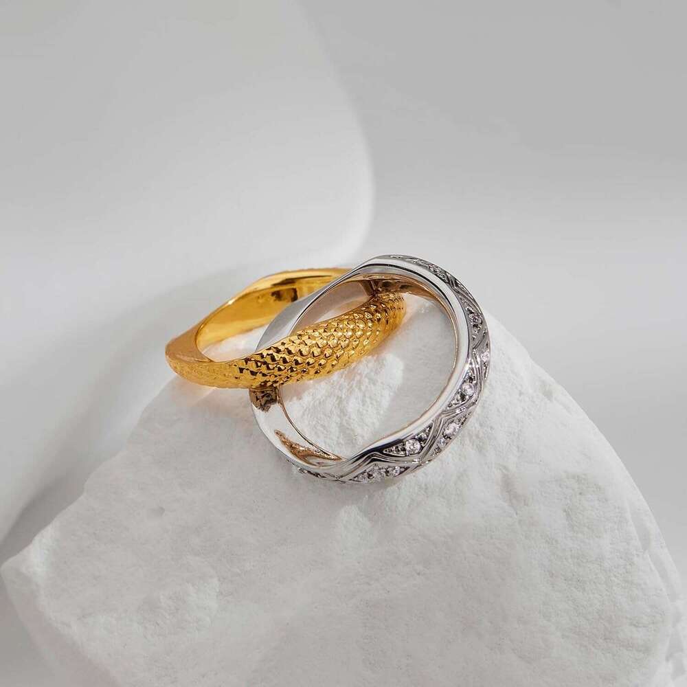 Stackable Rings for Women Infinity Interlocking Stack Non-Tarnish Two-Tone Gold Sier Plated Engagement Wedding Promise Chunky Fidget Dainty Cubic Zirc