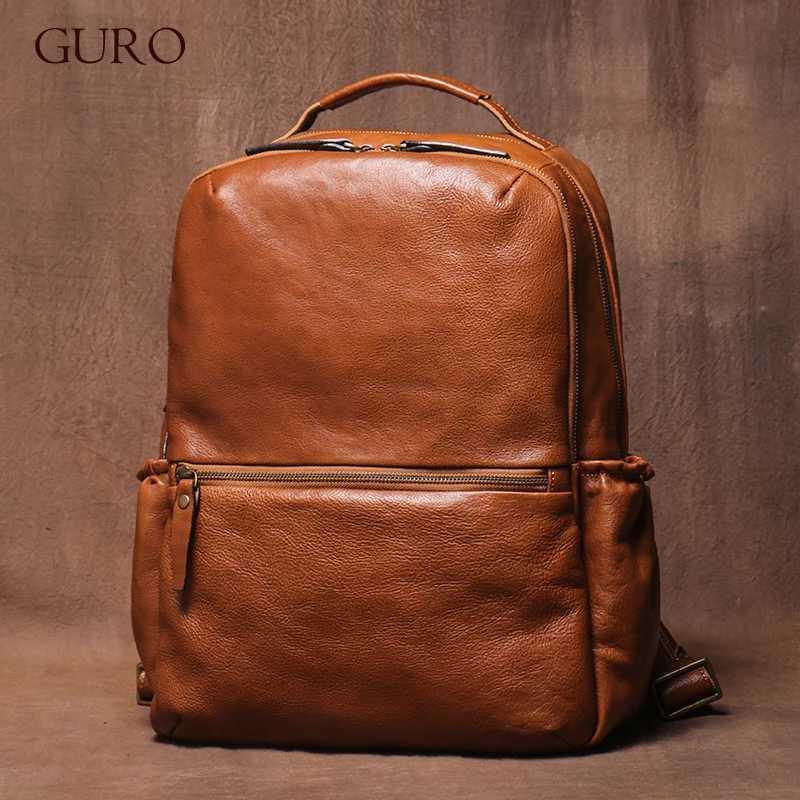 GURO High Quality Genuine Leather Backpack Men Large Capacity Business Travel bag Luxury Student School Bag Laptop Computer Pack W251025