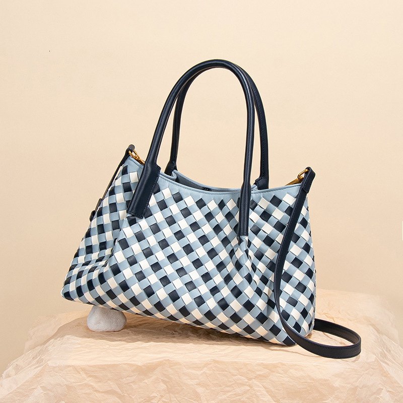 Luxury Brand Designer Bag New High-End Woven Bag Casual Plaid Handbag Niche Design Color-Block Commuter Tote Bag