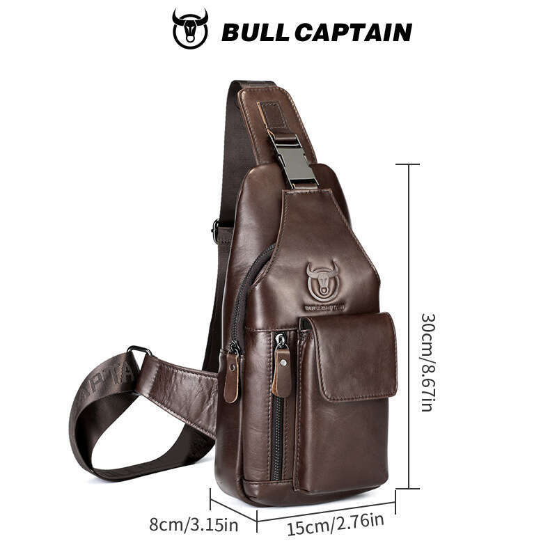 Captain Cow Goods Men S Genuine Leather Single Shoulder Chest Top Layer Cowhide Front Crossbody Bag Inch Ipad