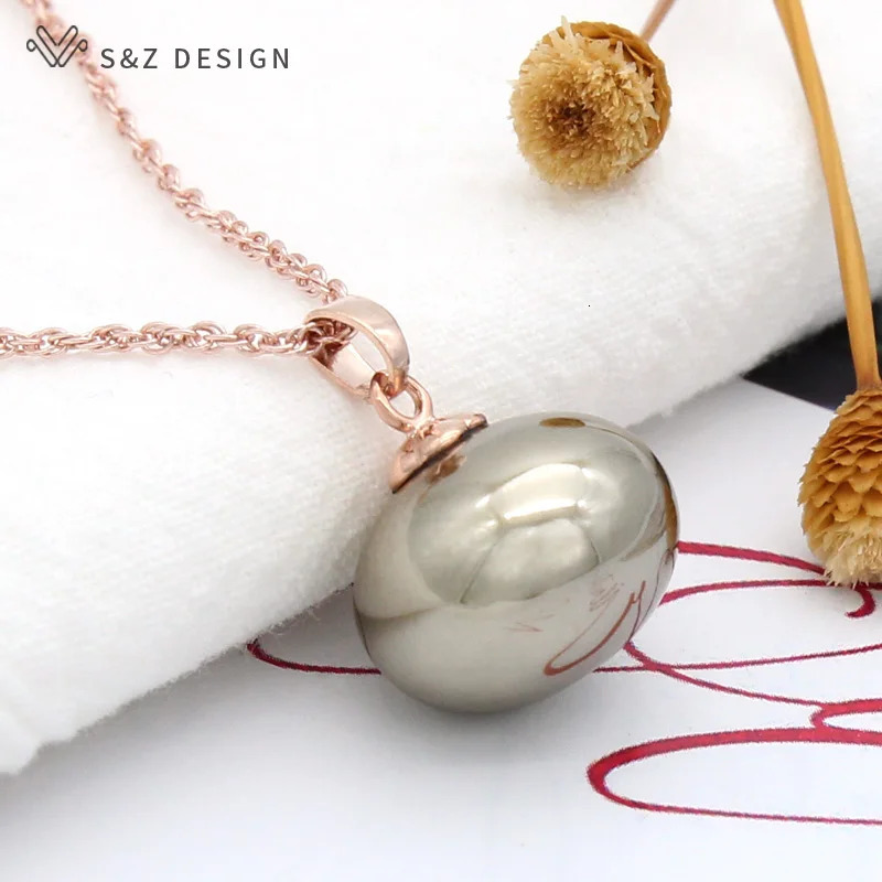 SZ Fashion 585 Rose Gold Color Imitation Big Bread Pearl Pendant Necklace For Women Wedding Party Jewelry 251023
