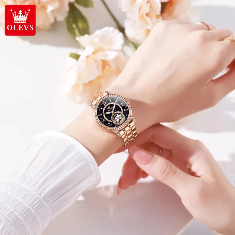 Starry Surface Female Watch Women Top Fashion Rose Gold Lady Automatic Mechanical Watches 251021