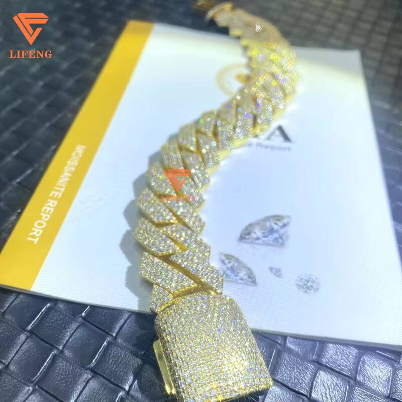 Luxury High Quality Bracelets 15MM 3 Row Diamond Iced Out 925 Sterling Silver Hip Hop Moissanite Cuban Link Chain Bracelet