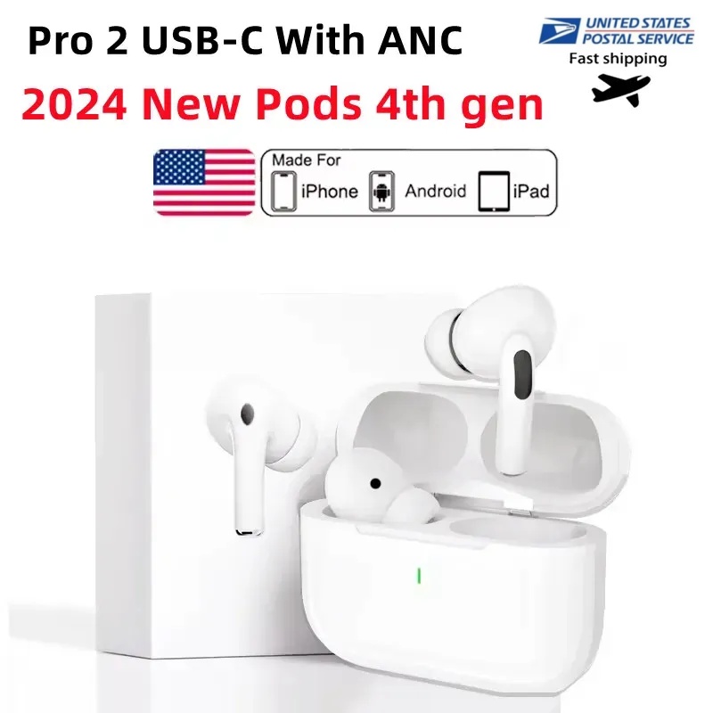 2024 Newest tws earbuds Pods 4th Gen With ANC earbuds Pro 2 anc USB C earphones wireless Bluetooth Headset USB-C charging port For Xiaomi iPhone Headphones pods 3rd 2nd