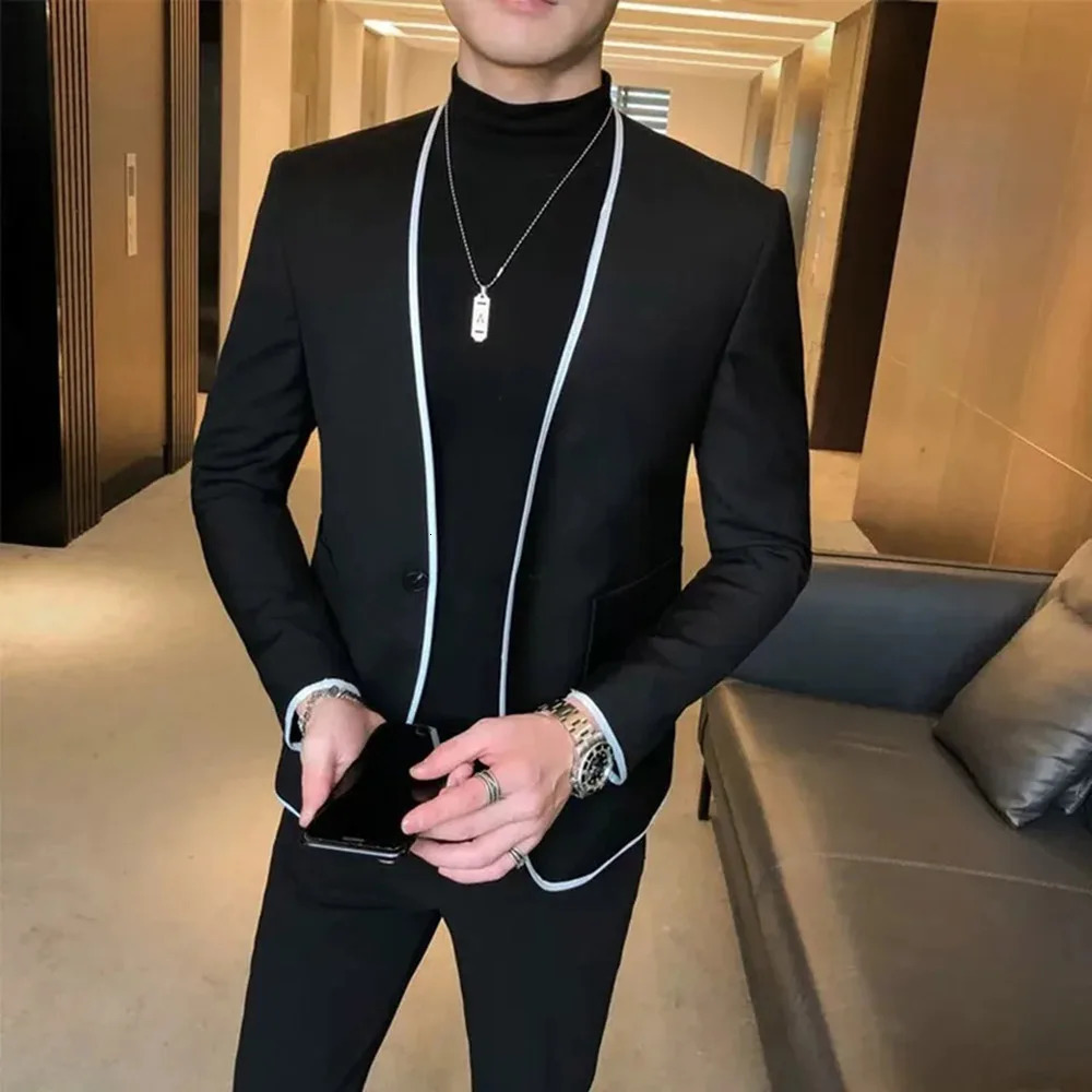 Elegant Black Gentlemen Mens Suits Slim Fit Casual Prom Party 2 Piece Jacket Pants Full Set Male Clothing Terno Blazer 251020