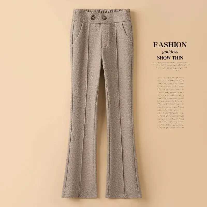 Thickened Pants Womens Highwaisted Flared Pants Casual Woolen Pants Are Thin and Versatile Loose and Fashionable HerringboneT251025