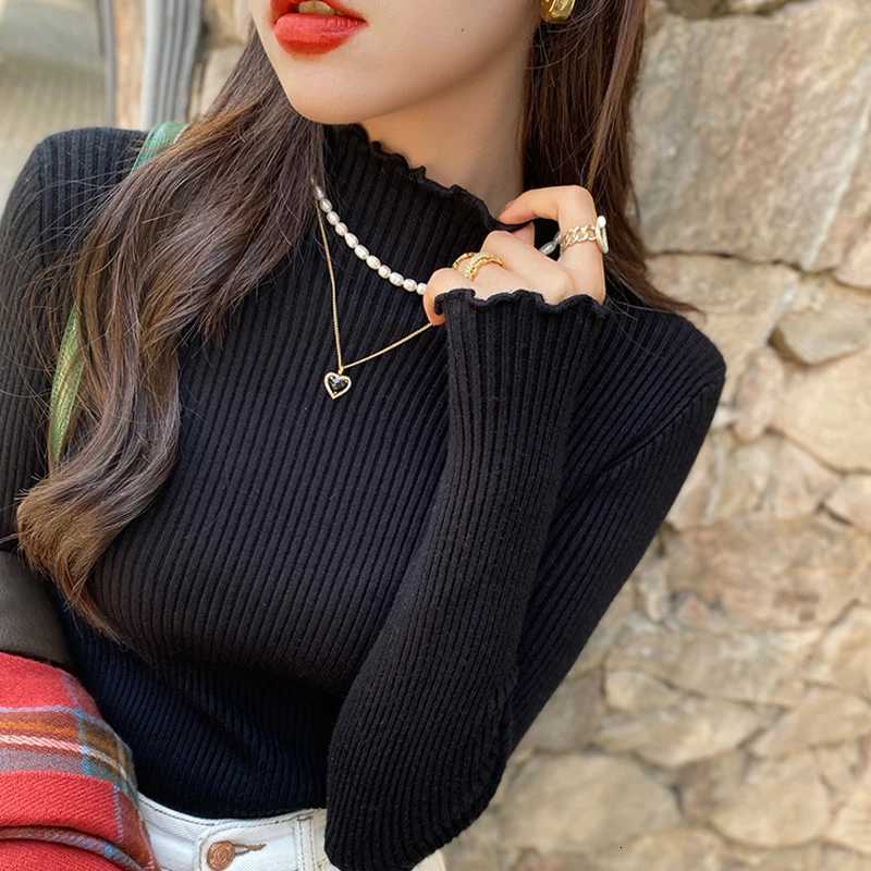 Pullover Long Sleeved Sweater Autumn Winter Slim Casual Solid Tops Elegant Women Knitted Primershirt Fashion Ruffled KnittedT251025