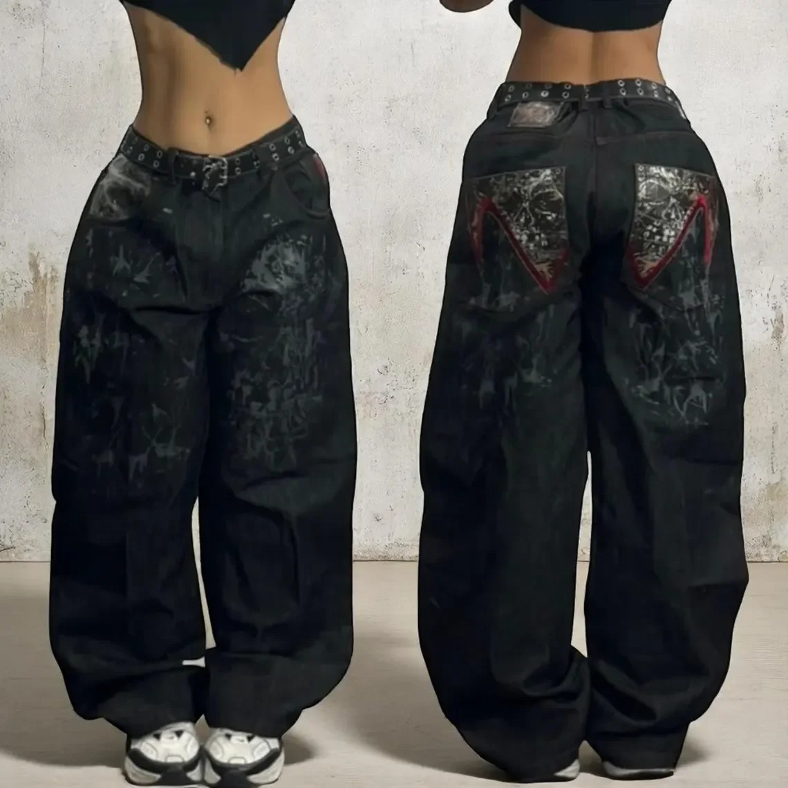 American Trend Retro Hiphop Embroidery Pattern Baggy Jeans For Men And Women Y2K Harajuku Gothic Wide Pants Streetwear 251023