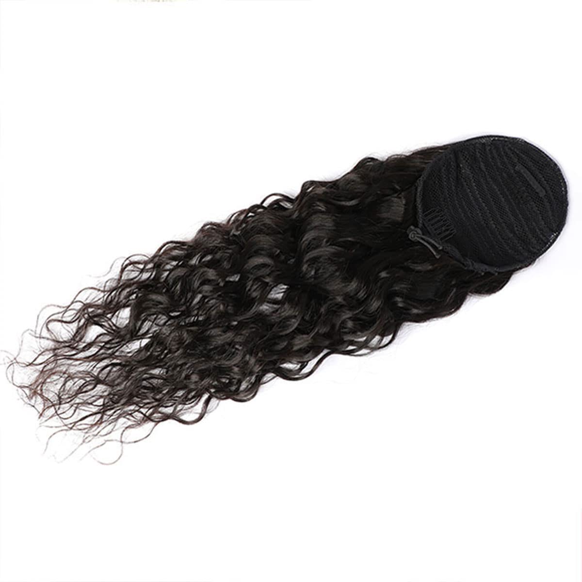 100% Human Hair Drawstring Ponytail Water Wave in Natural Color 1B Corn Wave Ponytail Clip in for Black Women Full End Hair