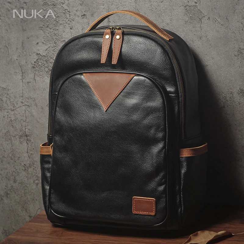NUKA Brand High Quality Genuine Leather Backpack Mens Business Travel Bag Luxury Top Grain Cowhide Schoolbag For 15 Inch Laptop W251025
