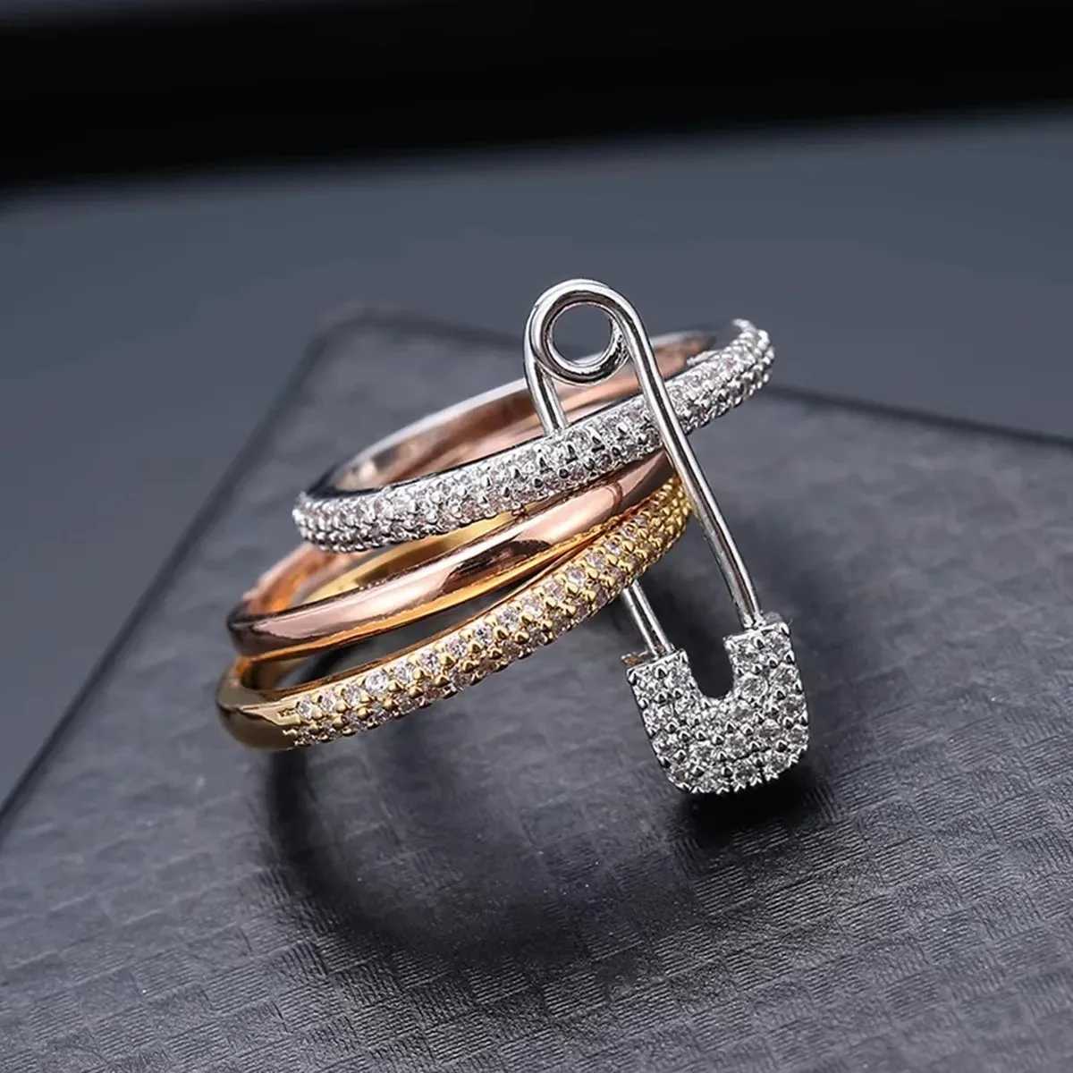 Stainless Steel Three Layer Zircon Ring Hip Hop Style Jewelry Gift for Men Women Party New Year FashionXJ251025
