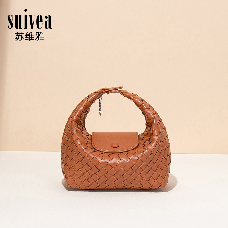 Luxury Brand Designer Bag New Woven Lunch Box Bag For Women, Trendy Soft Leather Vintage Underarm Bag, Vacation Pillow Bag, Women's Single Shoulder Crossbody Du