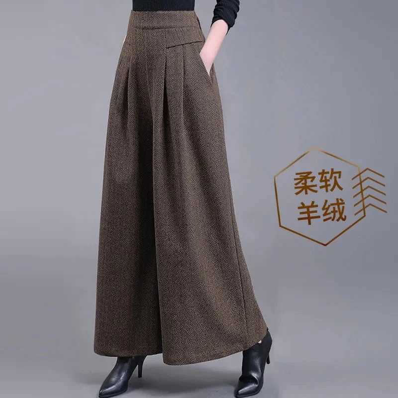 Wool WideLeg Pants Womens Autumn Winter New High Waist Loose Padded Pantalones Cashmere Trousers Straight Pants FemaleT251025