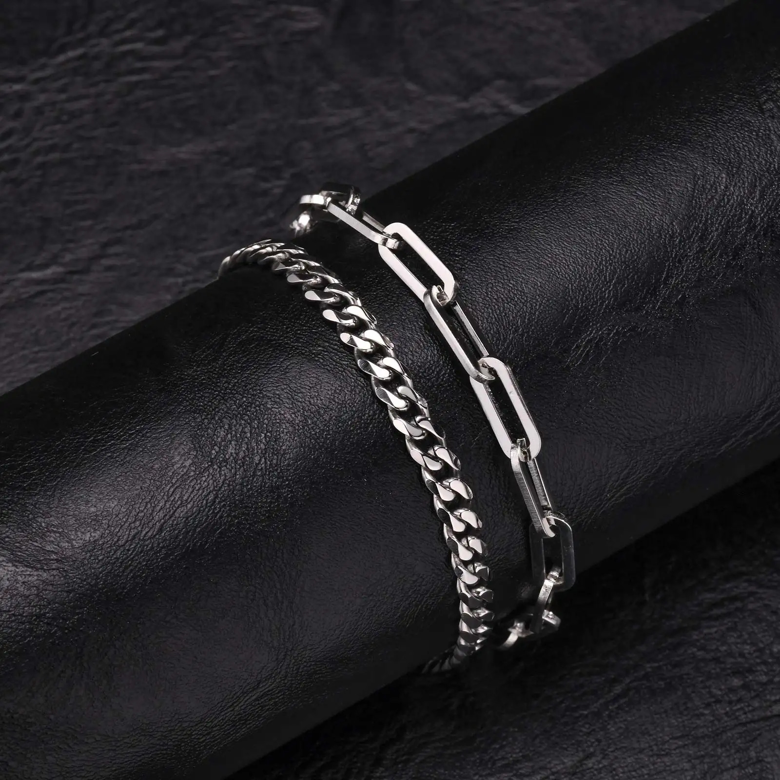 2pcs Mens Chain BraceletsSilver Gold Black Color Stainless Steel Twisted Rope ChainTrendy Cuban Link Chain Wristband Gift 251023