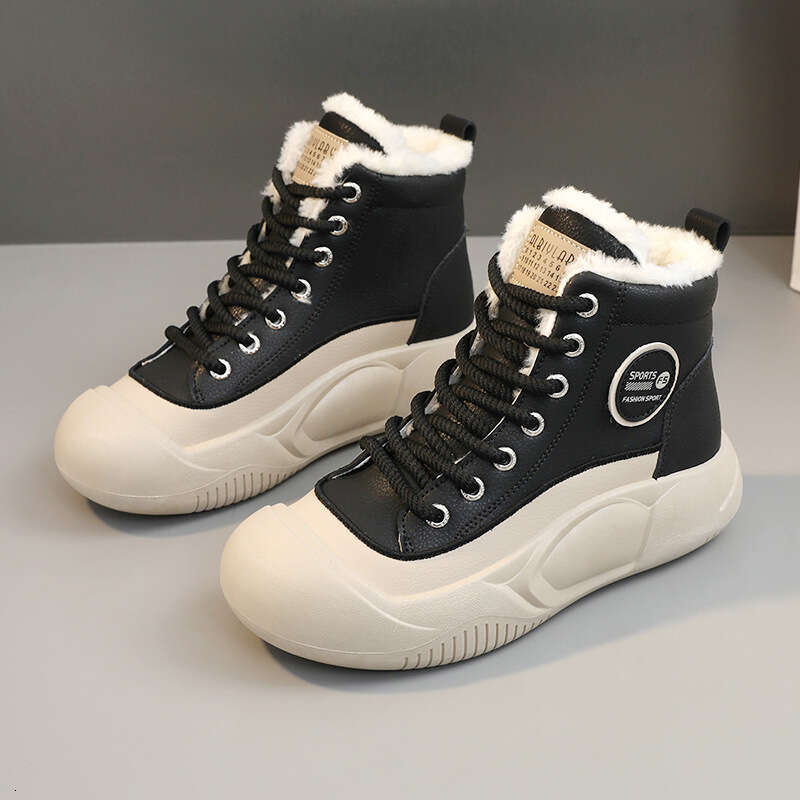 hot Classic Winter New Ins Korean Style High-top Fleece-lined Casual for Female Students with Platform Cotton Shoes Thick Sole Warm snow cozy Warm Tra