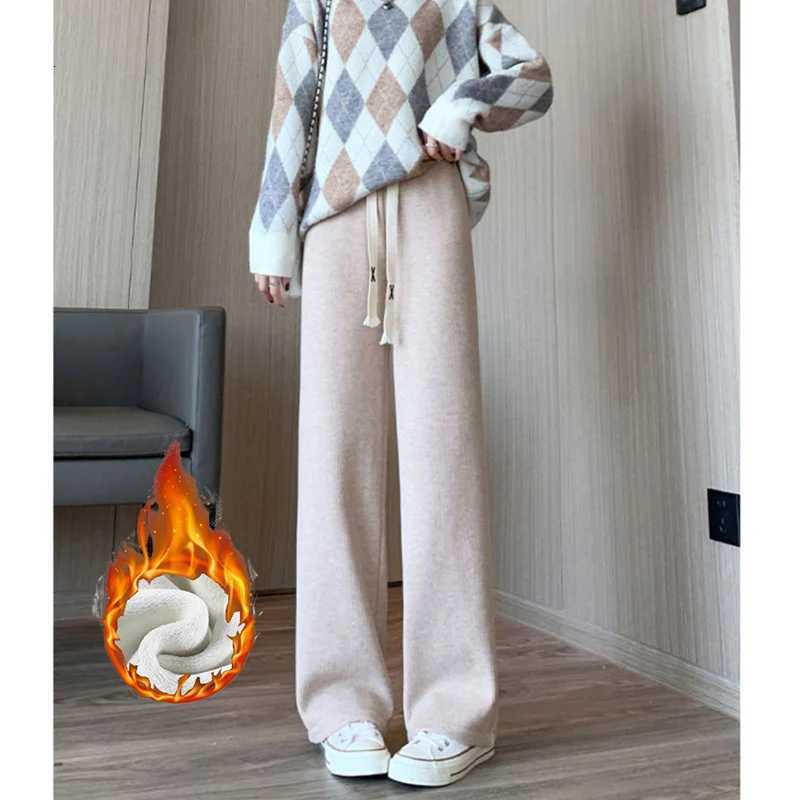 Winter Girls High Waisted Baggy Plush Pants Female Straight Leg Warm Thermal Trousers Lady Korean Drawstring Casual PantsT251025