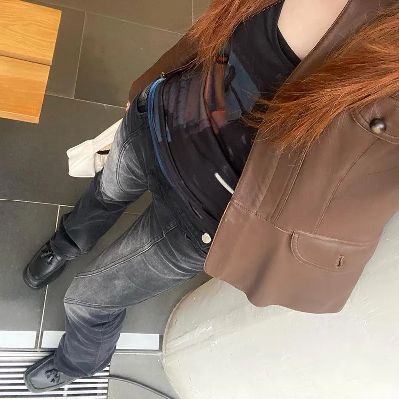 Karrram Vintage Distressed Low Waist Jeans Grunge Asymmetrical Waist Denim Pant Korean Fashion Black Flare Jeans Kpop Streetwear 251023