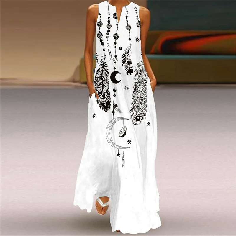 Summer Long Dresses Feathers Womens Elegant Robe Party Sleeveless Casual Vintage y2k Vestidos Para Mujer S5XL 251020