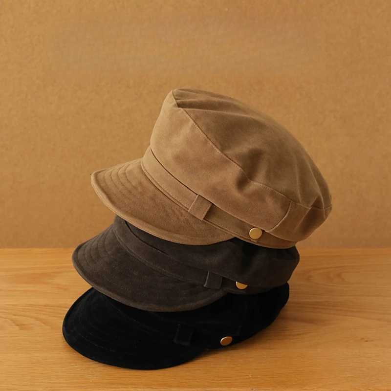 Vintage Navy Style Autumn and Winter Hat HighEnd Suede Flat Top Newsboy C Versatile Painter Hat for Wen Y251025