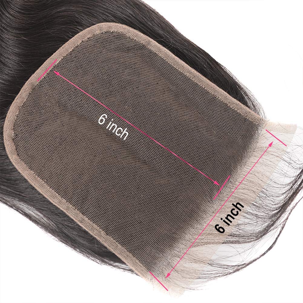 6x6 Body Wave Lace Closure Unprocessed Virgin Human Hair Free Part 10-20 Inch Natural Black Color Glueless Installation Pre Plucked