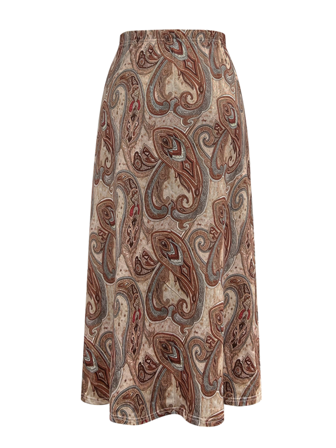 Autumn Winter Women's Fashion Commute Style Paisley Printed Versatile Vacation & Outing Midi Skirt, Milk Silk Khaki Skirt, S-XXL---CF56380