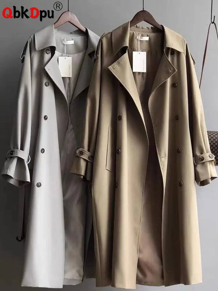 Women Double Breasted Loose Abrigos Korean Long Sleeve Trench Coats With Belt Spring Fall Casual Streetwear Gabardina Outerwears dongdumaoyi