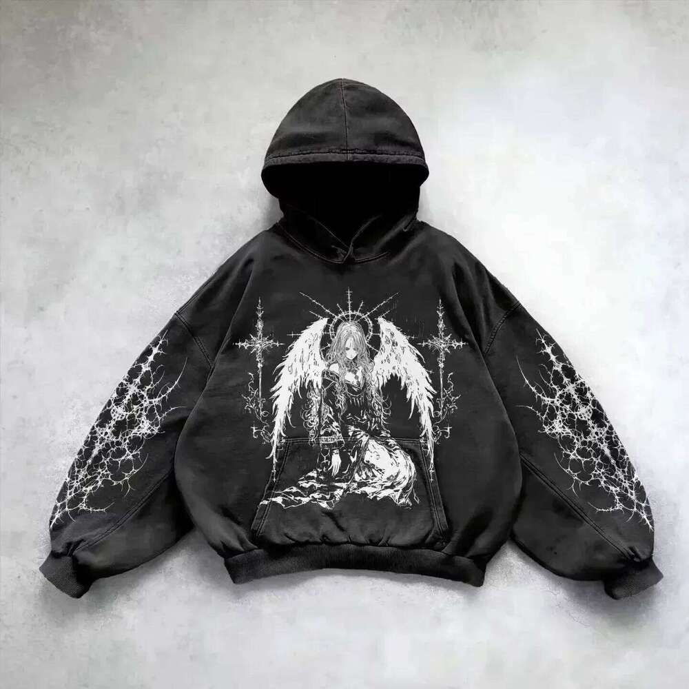 American Y2k New Hip Hop Trend Retro Women Street Casual Loose Joker Vintage Sweatshirt Unisex Fleece Padded Warm Hoodie