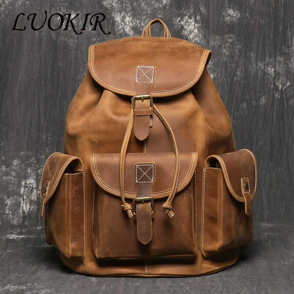 LUOKIR New Leather Shoulder Bag With Layered Cowhide Personalized Travel Backpack Large Capacity Computer Bag School Bag W251025