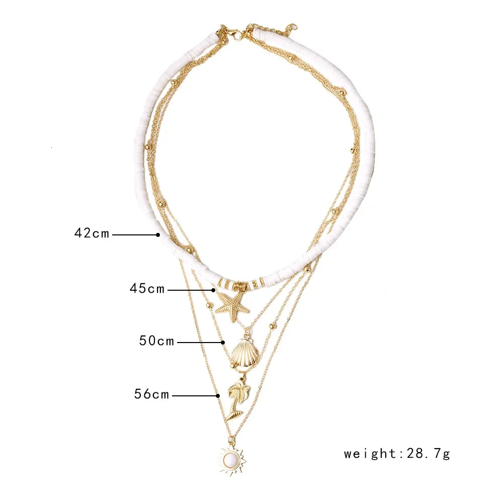 Fashion Boho Summer Beach Jewelry Necklace for Women Soft Pottery Starfish Shell Pendant Vintage Sun Multi Layer Ckokers Gifts 251023