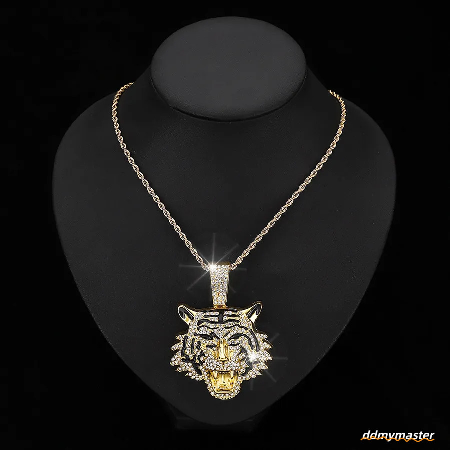 Men's Alloy Cuban Chain Necklace With 3D Tiger Pendant - Hip Hop Style Statement Jewelry Ddmymaster