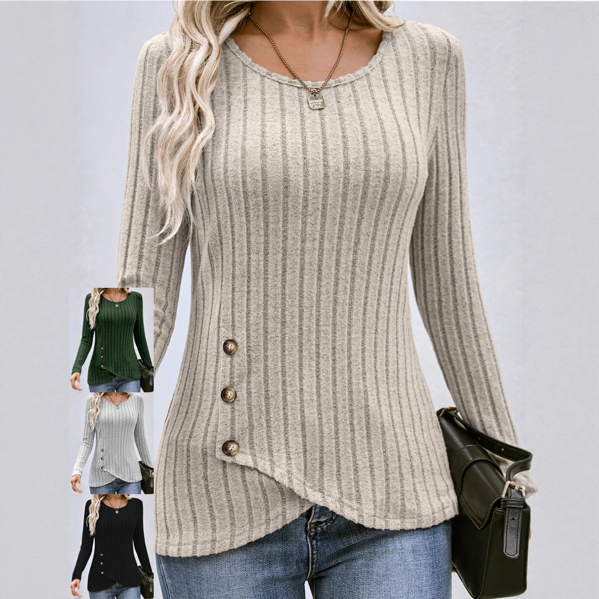 2025 Autumn Winter Women's Fashion TikTok Waist-Cinching Round Neck Slim Fit Long Sleeve Top