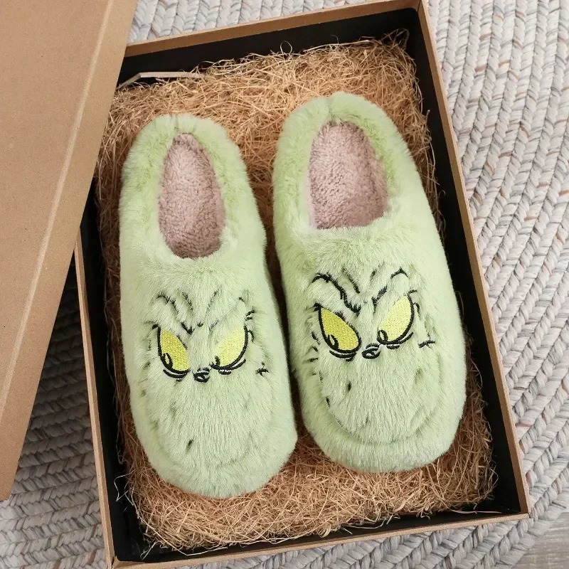 Christmas Plush Slippers Women Winter Warm Cute Home Green Haired Monster Slippers Funny Non Slip Cotten Shoes Year Gift251020