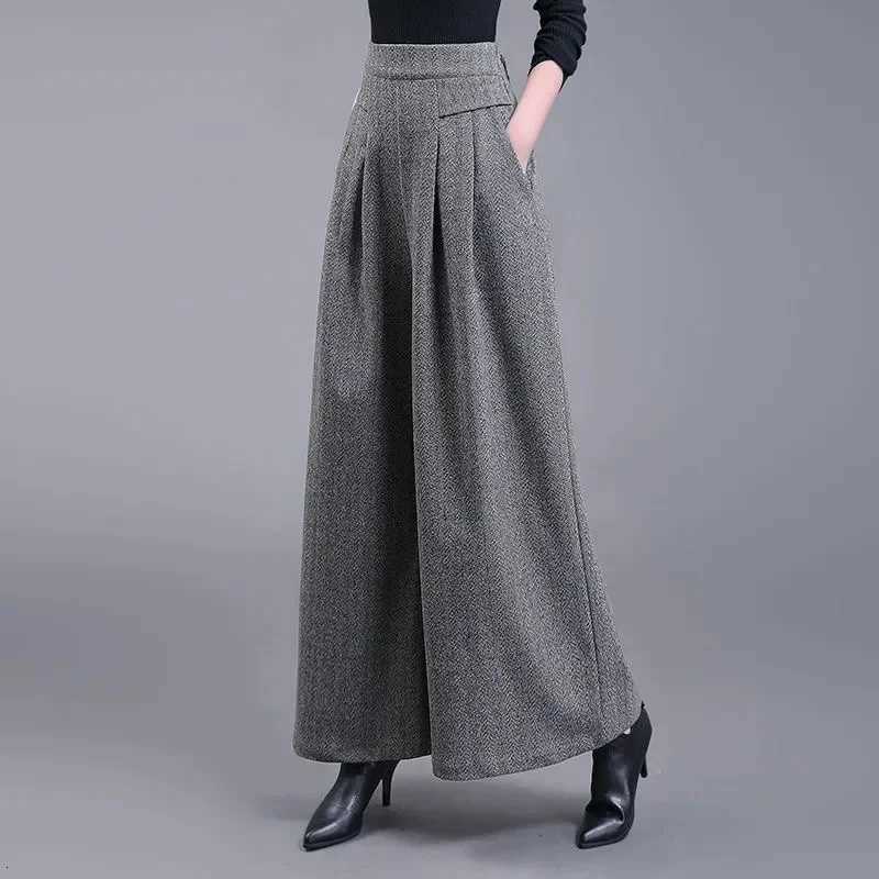 Wool WideLeg Pants Womens Autumn Winter New High Waist Loose Padded Pantalones Cashmere Trousers Straight Pants FemaleT251025