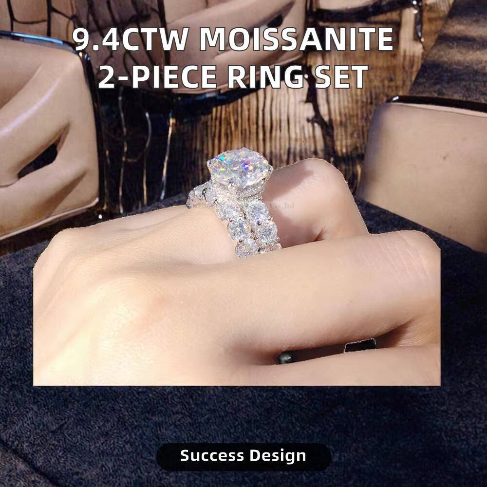 94CTW Moissanite Round Cut TwoPiece Ring Set Stylish 925 Silver with Closed Design Perfect Birthday Gift for Girlfriend