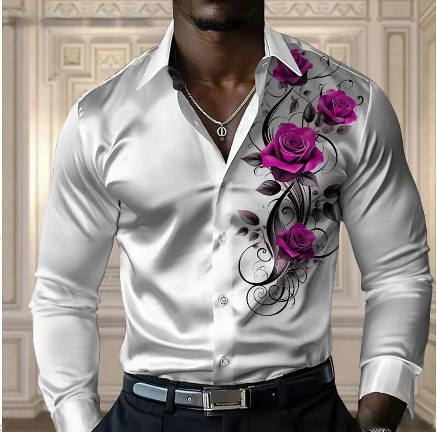 Highend mens rose shirt casual and comfortable buttondown longsleeved shirt fashionable fourseason shirt plussize 251023