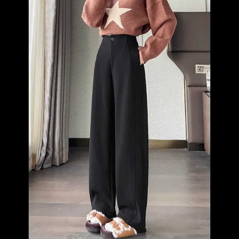 Onwhite Woolen Pants for Women in Autumn and Winter Thickened Highwaisted Slimming Straightleg Casual Wideleg PantsT251025