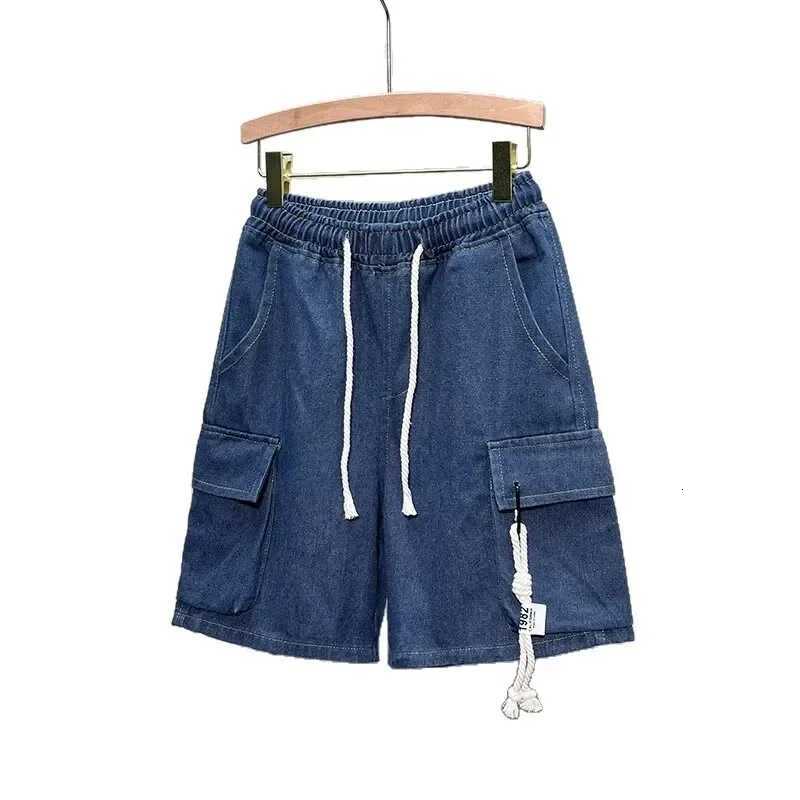 Summer Mens Drawstring Denim Shorts Casual Lightweight Blue Large Pocket Loose Fit Workwear Style for Outdoor ActivitiesXJ251025