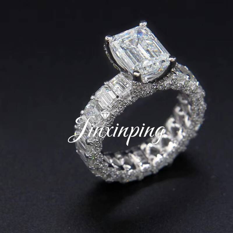 Hot Selling Design Custom Moissanite Jewelry Big Emerald Cut Diamond Engagement Ring Fashion Band Rings