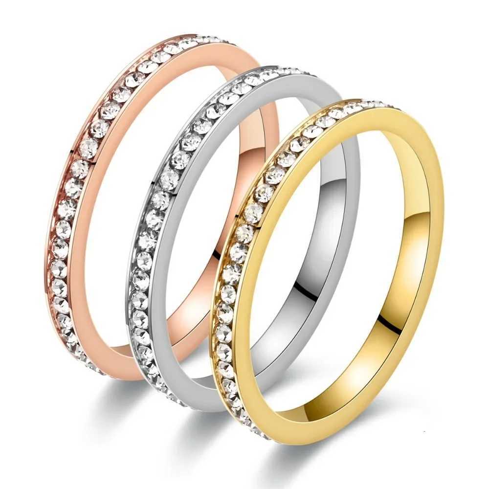 2mm Cubic Zirconia Ring Female Gold Silver Color Stainless Steel Wedding Rings for Women Fashion Jewelry GiftXJ251025