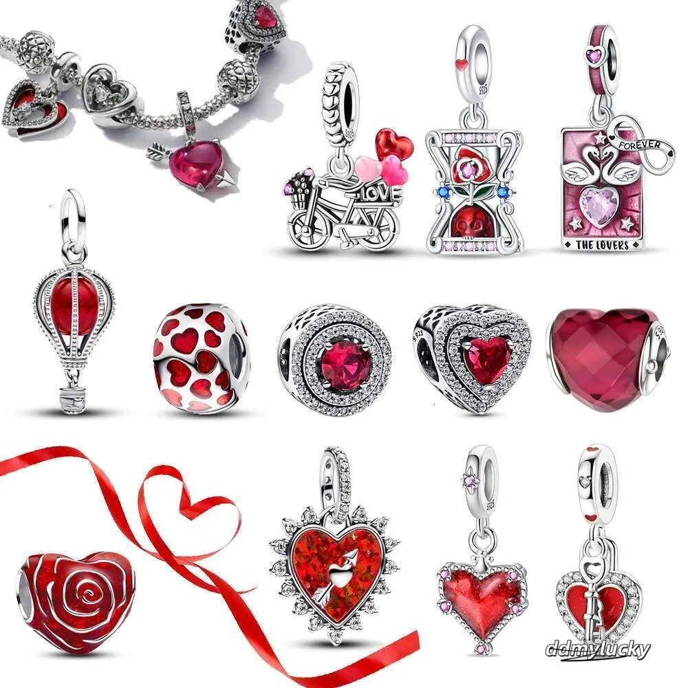 Beautiful Sterg Sier Red Valentine's Day Infinity Love Rose Pendant Fit DIY Bracelet Necklace Date Accessories Gifts Ddmylucky