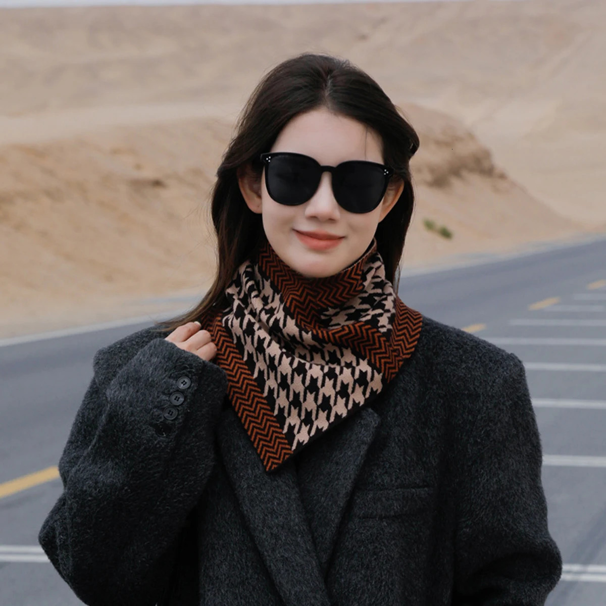 Plaid Knitted Ring Scarf Detachable Collar Women Winter Neckerchief Pullover Scarf Thick High Neck Collar Scarves 251020