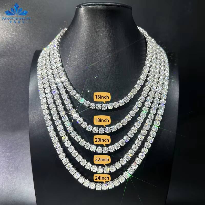 VVS Moissanite Diamond for 925 Silver Material 2mm 3mm 4mm 5mm 65mm Stone GRA Tennis Link Chain Necklace for Rapper