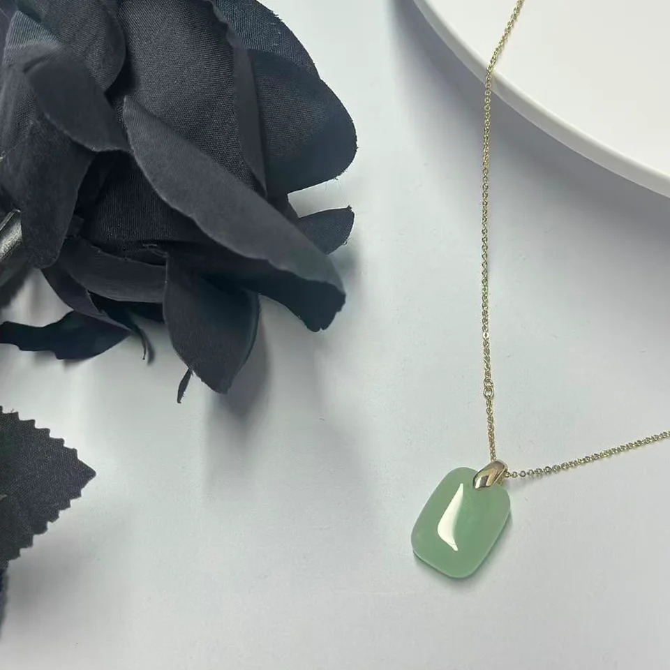 Chinese imitation Hetian jade copper coin nothing pendant retro temperament simple and versatile highend steel necklace 251023