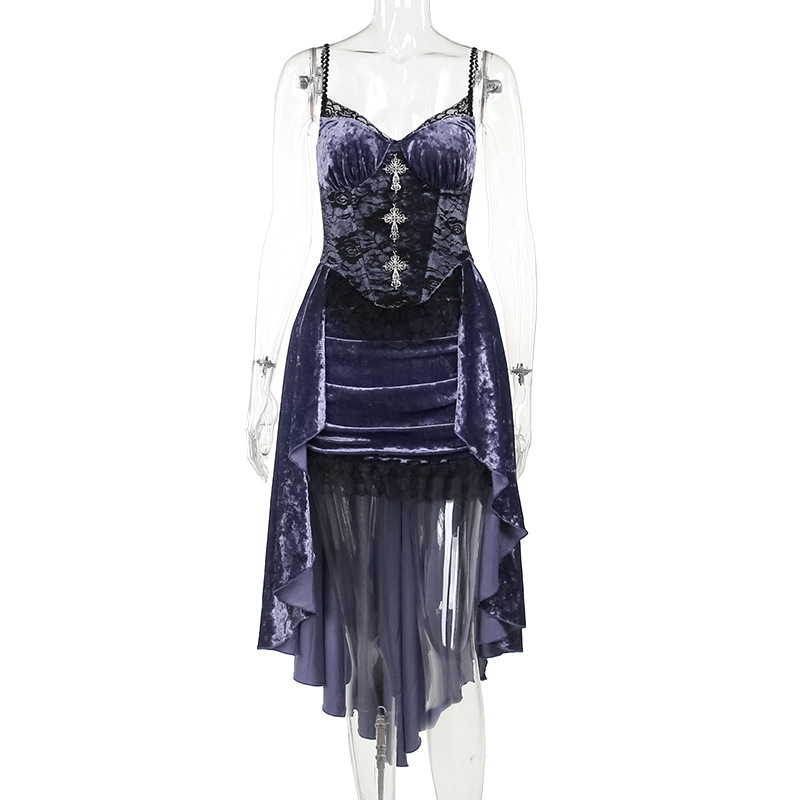 Fashion designer's new dark, fashionable, elegant, sexy, slim fit purple lace up dress, women's favorite