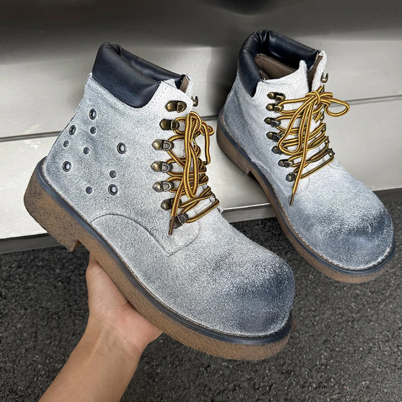 Street Style Men Ankle Boots High Top Suede Leather Shoes Fashion Man Ankle Boots Outdoor Business Casual Shoes Motorcycle Botas 251023