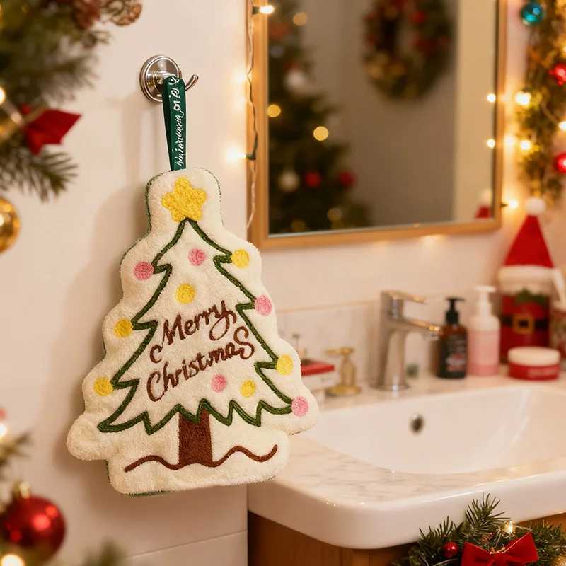 Christmas Hand Towel Cartoon Gingerbread Man Snowman Coral Fleece Towel Christmas Home Kitchen Bathroom Decoration Xmas Gifts C251024